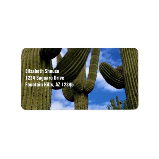 Saguaro Cactus Trio / Blue Sky & Wolken / adres Etiket (Voorkant)