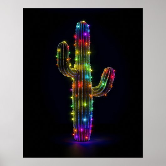Saguaro cactus verlicht met kerstverlichting poster (Voorkant)