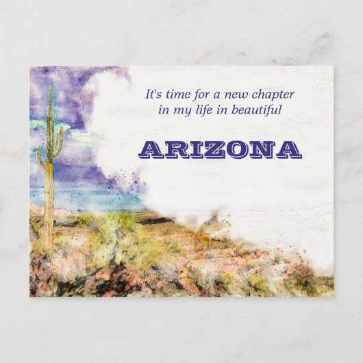 Saguaro Cactus Waterverf Paars Blue Moving AZ Briefkaart (Voorkant)