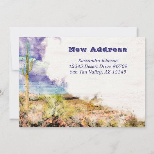 Saguaro Cactus Waterverf Paarse Blauw Ik heb verpl Aankondiging (Achterkant)