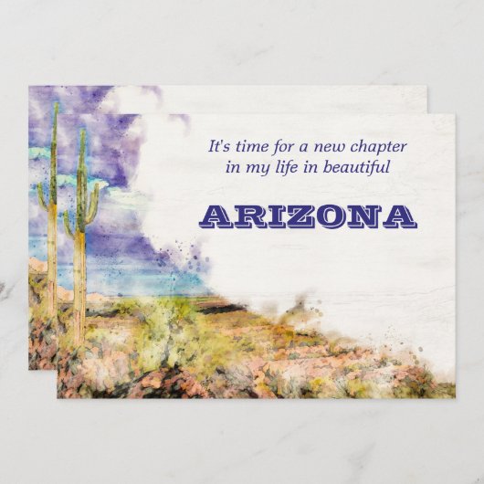 Saguaro Cactus Waterverf Paarse Blauw Ik heb verpl Aankondiging (Voorkant / Achterkant)