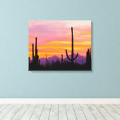 Saguaro Cactusbos bij zonsondergang Canvas Afdruk (Insitu (Houten vloer))