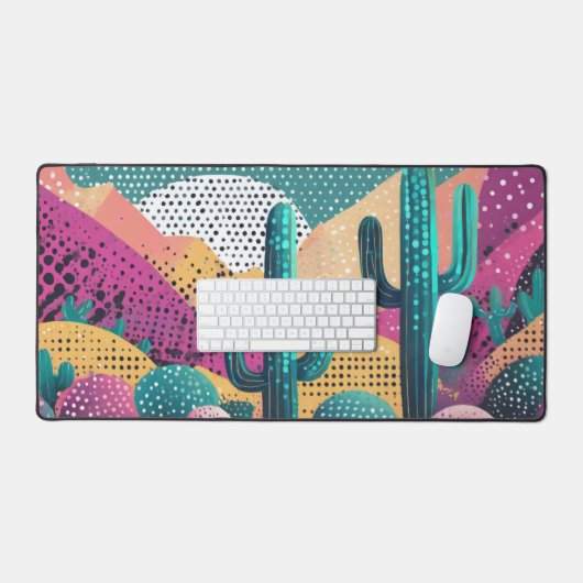 Saguaro cactussen in landschap gestippelde achterg bureaumat (Keyboard & Muis)