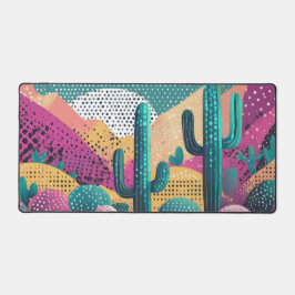 Saguaro cactussen in landschap gestippelde achterg bureaumat