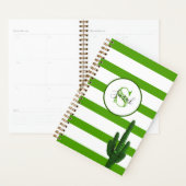 Saguaro Green Stripe Monogram Gepersonaliseerd Planner (Display)