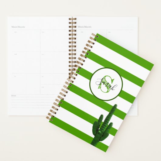 Saguaro Green Stripe Monogram Gepersonaliseerd Planner (Display)