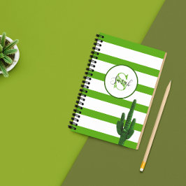 Saguaro Green Stripe Monogram Gepersonaliseerd Planner