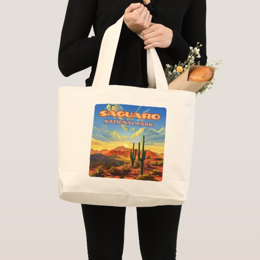 Saguaro Nationaal Park Arizona Desert Cactus Retro Grote Tote Bag (Voorkant (product))