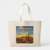 Saguaro Nationaal Park Arizona Desert Cactus Retro Grote Tote Bag (Achterkant)