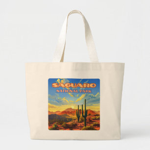 Saguaro Nationaal Park Arizona Desert Cactus Retro Grote Tote Bag