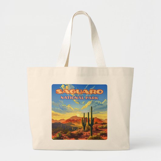 Saguaro Nationaal Park Arizona Desert Cactus Retro Grote Tote Bag (Voorkant)