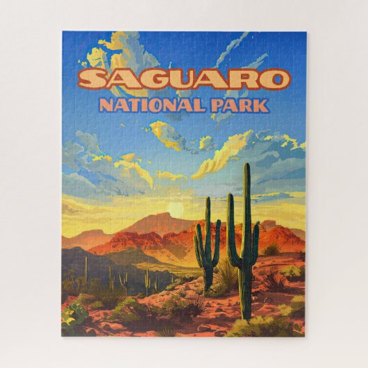 Saguaro Nationaal Park Arizona Desert Cactus Retro Legpuzzel (Verticaal)