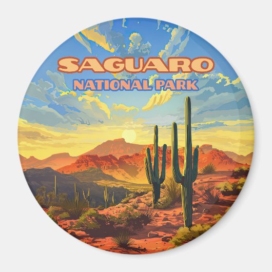 Saguaro Nationaal Park Arizona Desert Cactus Retro Magneet (Voorkant)