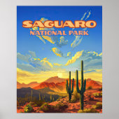 Saguaro Nationaal Park Arizona Desert Cactus Retro Poster (Voorkant)
