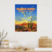 Saguaro Nationaal Park Arizona Desert Cactus Retro Poster (Keuken)