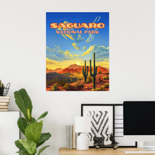 Saguaro Nationaal Park Arizona Desert Cactus Retro Poster
