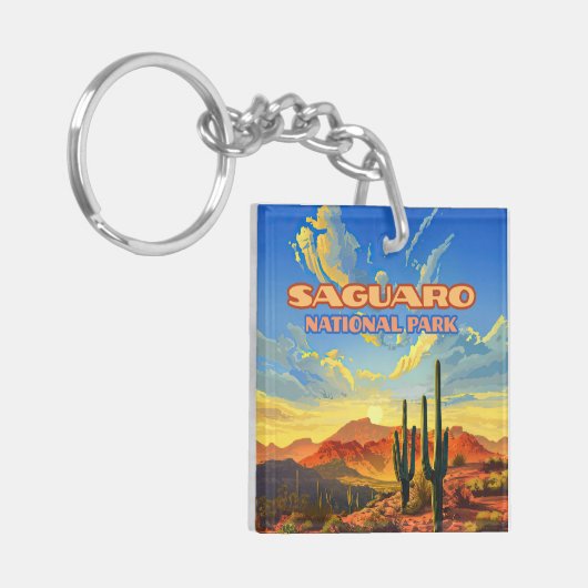 Saguaro Nationaal Park Arizona Desert Cactus Retro Sleutelhanger (Voorkant Links)
