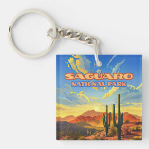 Saguaro Nationaal Park Arizona Desert Cactus Retro Sleutelhanger