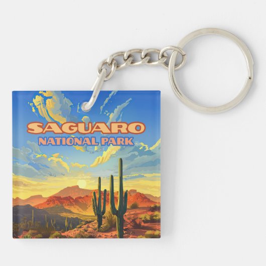 Saguaro Nationaal Park Arizona Desert Cactus Retro Sleutelhanger (Achterkant)