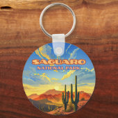 Saguaro Nationaal Park Arizona Desert Cactus Retro Sleutelhanger (Voorkant)