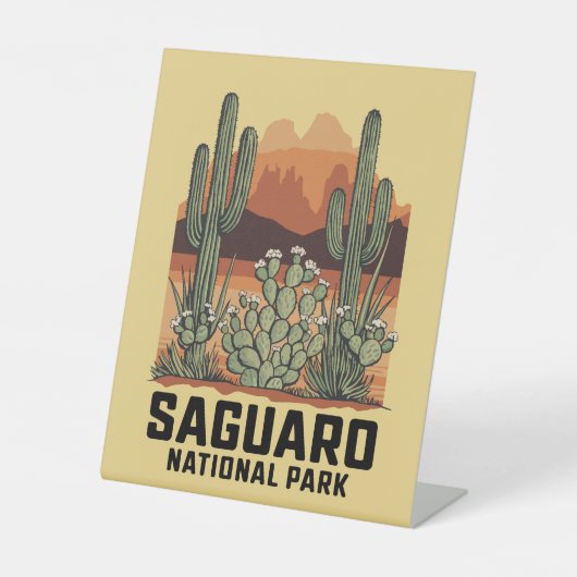 Saguaro Nationaal Park Cactus Reclamebord Met Voetstuk (Voorkant)