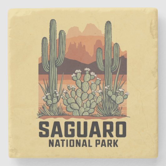 Saguaro Nationaal Park Cactus Stenen Onderzetter (Voorkant)