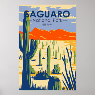 Saguaro National Park Arizona Reuzen Cactus Vintag Poster