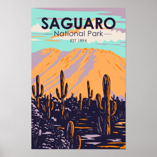 Saguaro National Park Arizona Wasson Peak Retro Poster (Voorkant)