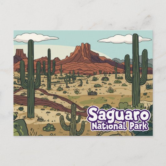 Saguaro National Park Cartoon Art Briefkaart (Voorkant)