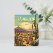 Saguaro National Park Illustratie Retro Briefkaart (Staand voorkant)