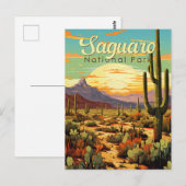 Saguaro National Park Illustratie Retro Briefkaart (Voorkant / Achterkant)
