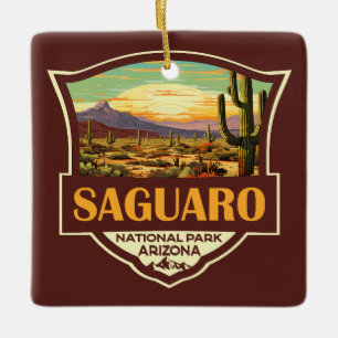 Saguaro National Park Illustratie Retro Keramisch Ornament