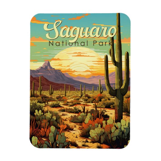 Saguaro National Park Illustratie Retro Magneet (Verticaal)