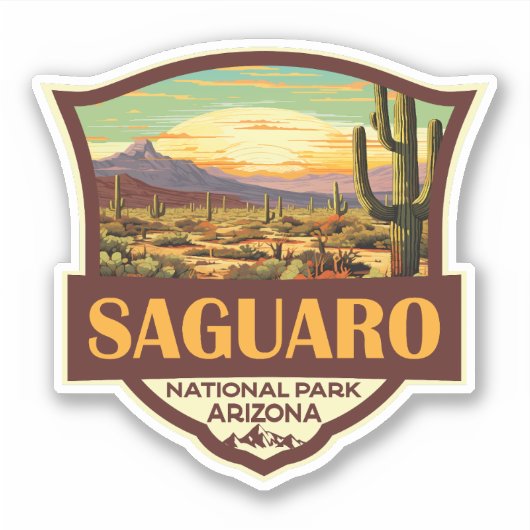 Saguaro National Park Illustratie Retro Sticker (Voorkant)