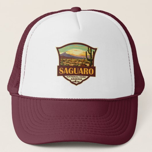 Saguaro National Park Illustratie Retro Trucker Pet (Voorkant)
