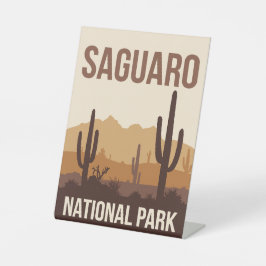 Saguaro National Park Minimal Travel Art Reclamebord Met Voetstuk