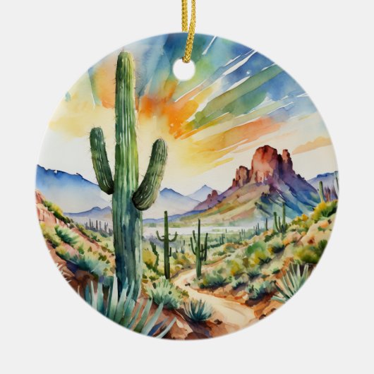 Saguaro National Park, Texas Zuidwest-Waterverf Keramisch Ornament (Voorkant)