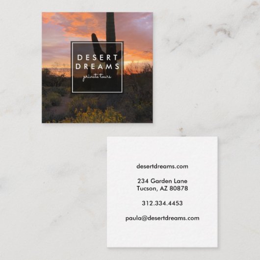 Saguaro Sunset Desert Garden Fototoerisme Vierkante Visitekaartje (Voorkant / Achterkant)