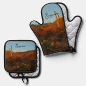 Saguaro Sunset I Arizona Desert Landscape Ovenwant & Pannenlap Set (Voorkant / Achterkant)