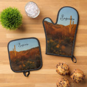 Saguaro Sunset I Arizona Desert Landscape Ovenwant & Pannenlap Set (Top down)