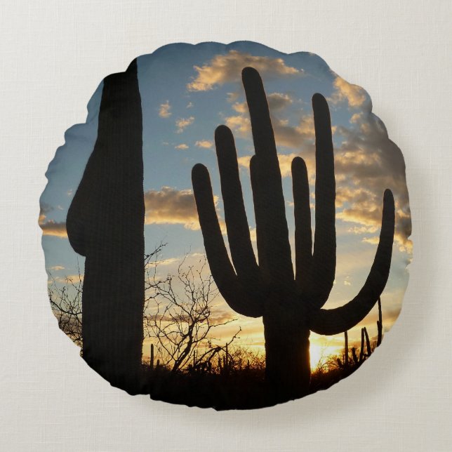 Saguaro Sunset II Arizona Rond Kussen (Voorkant)