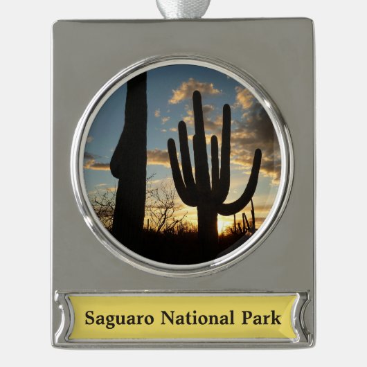 Saguaro Sunset II Arizona Verzilverd Banner Ornament (Voorkant)