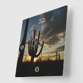 Saguaro Sunset II Arizona Vierkante Klok (Hoek)