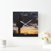 Saguaro Sunset III Arizona Vierkante Klok (Huis)