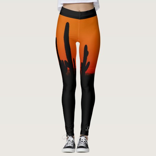 Saguaro Sunset Oranje en Black, gepersonaliseerde  Leggings (Voorkant)