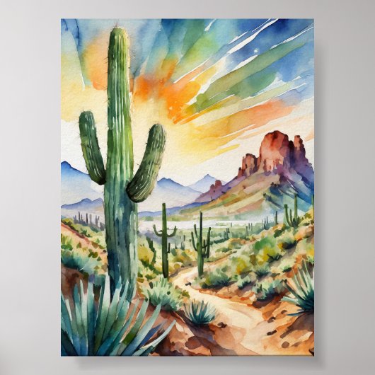 Saguaro Waterverf Kunstdruk Poster (Voorkant)