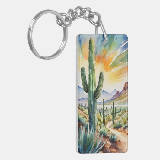 Saguaro Waterverf Sleutelhanger (Voorkant Links)