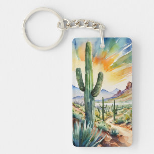 Saguaro Waterverf Sleutelhanger