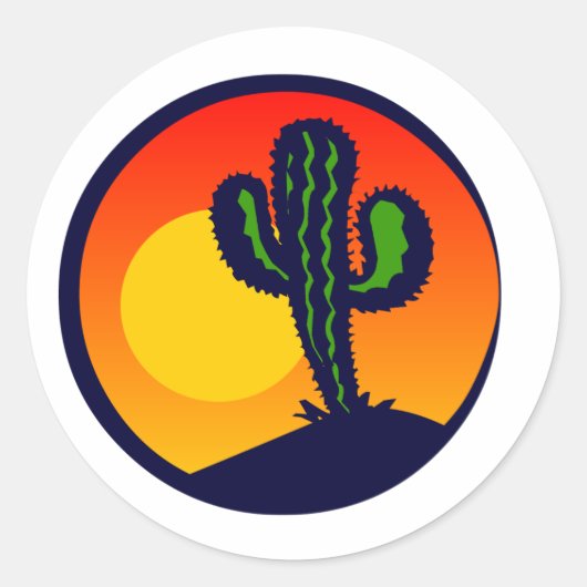 Saguaro zonsondergang ronde sticker (Voorkant)