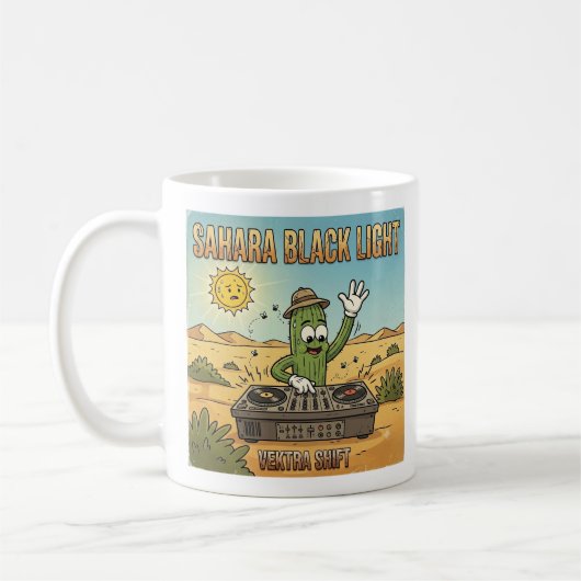 Sahara Black Light DJ Cactus Cartoon Koffiemok (Links)
